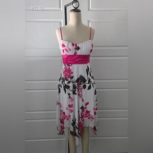Speechless White Summer Dress with Floral Pattern and Pink Belt